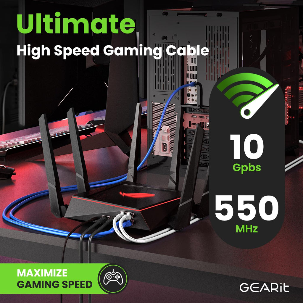 Cat 6 Ethernet Cable Pack - 10-Pack 14 Ft Cat6 Ethernet Patch Cables | RJ45 Network Patch Cable, 10 Gbps Snagless Gold-Plated Connectors - Ethernet Cable Cat 6 for PC, TV, Router - Black